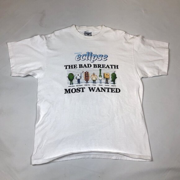 Vintage Wrigleys Eclipse Polar Ice Gum Bad Breath Most Wanted T-Shirt Large USA - Picture 10 of 10